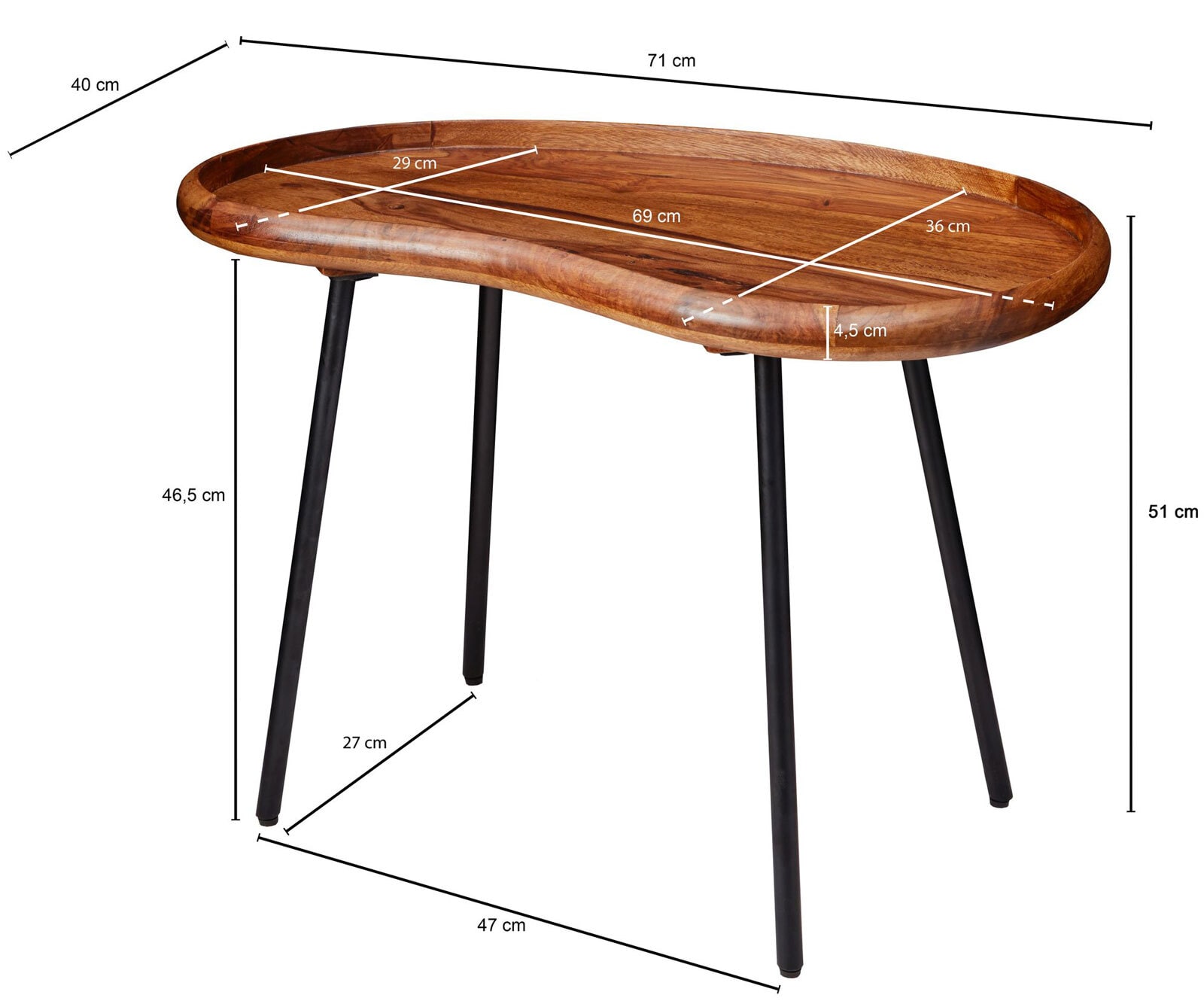 Couchtisch Velem 71x40x51 Massivholz