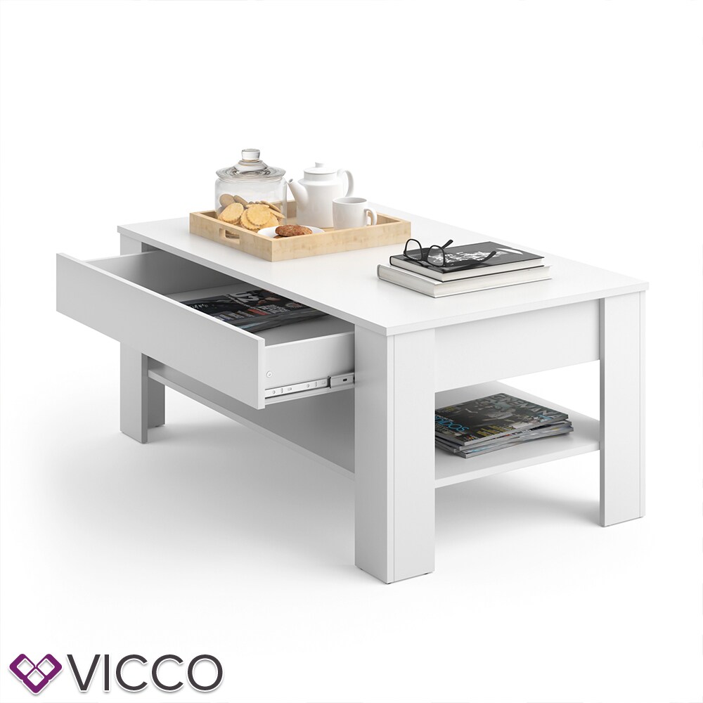 Vicco Couchtisch mit Schublade Beistelltisch Kaffeetisch 110 x 65 cm Weiß