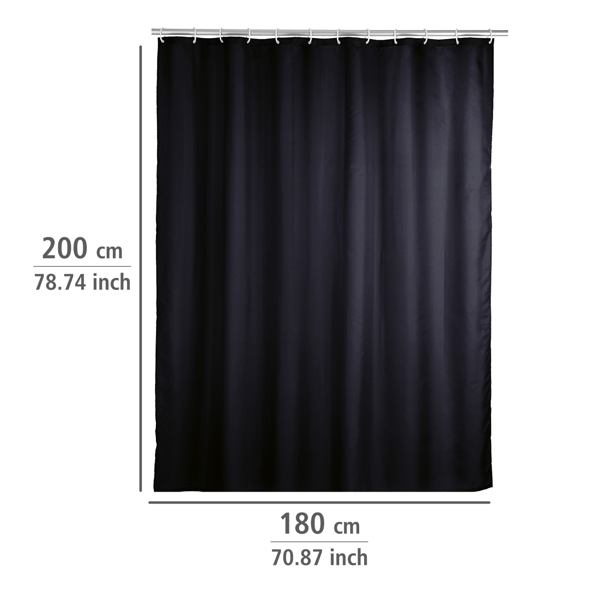 Wenko anti-schimmel douchegordijn 180x200cm polyester uni zwart inclusief ringen