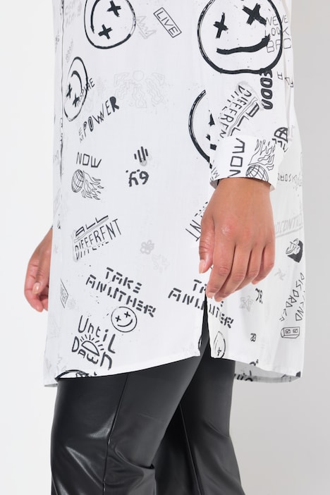 Hemdbluse, Straight Fit, Scribblemuster mit Smileys