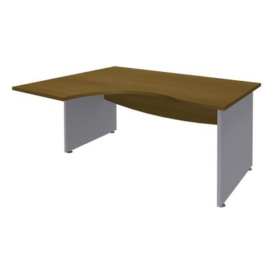 Bureau compact à gauche DUAL - L180 cm - Pieds Alu - plateau imitation noyer (Pieds de renfort ou caisson bout de bureau obligatoire à rajouter - non inclus)
