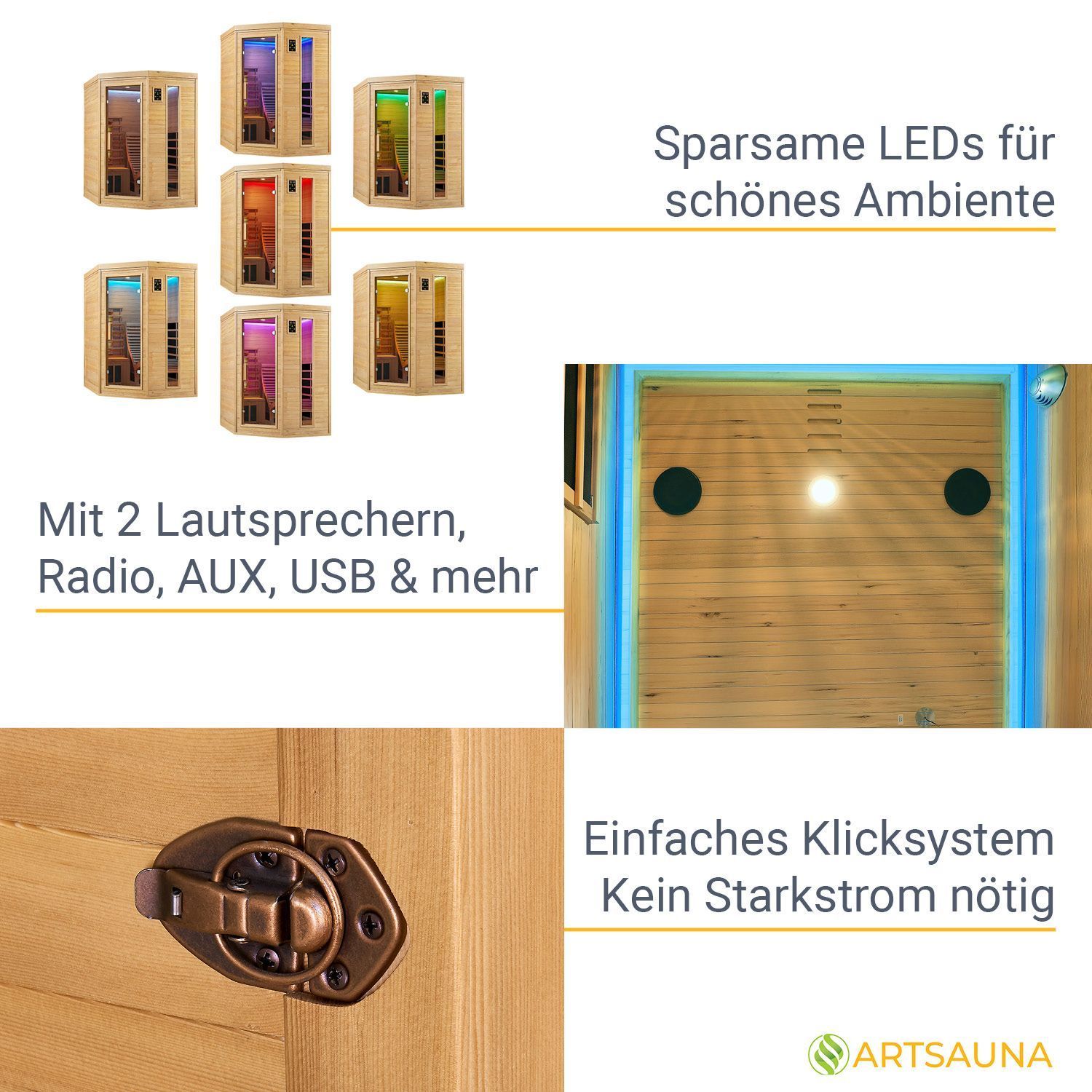Artsauna Infrarotkabine Wärmekabine Esbjerg mit Triplex-Heizsystem & Hemlockholz