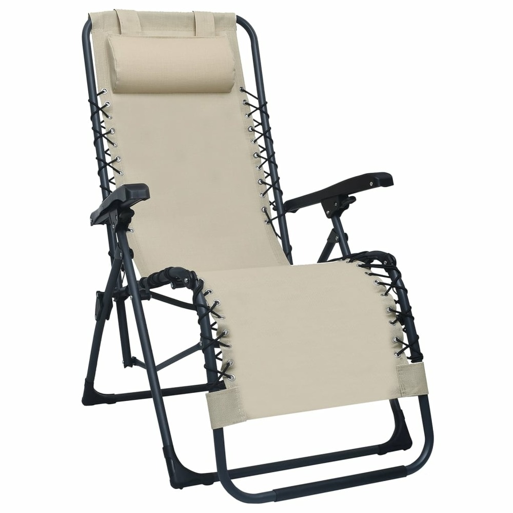 Lot de deux chaises pliables de terrasse textilène crème