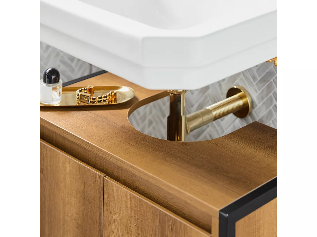 Meuble Sous-lavabo Meuble Sous-vasque À 2 Étages Et 2 Portes, Meuble Sur Pied, BZr63-pf