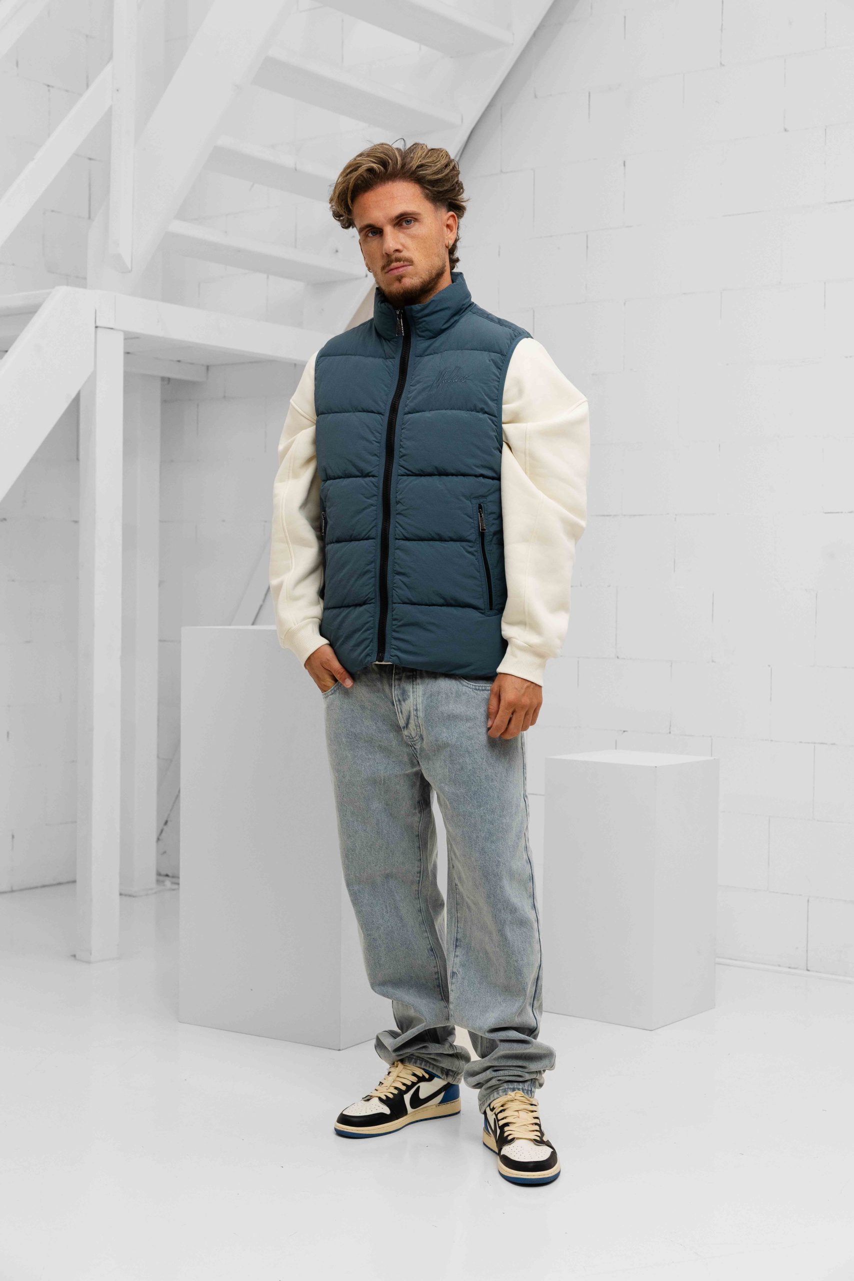 Malelions Matt Crinkle Padded Bodywarmer Heren Blauw