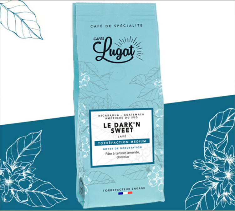Café moulu pour cafetière à piston : Le Dark'n Sweet - 250g - Cafés Lugat