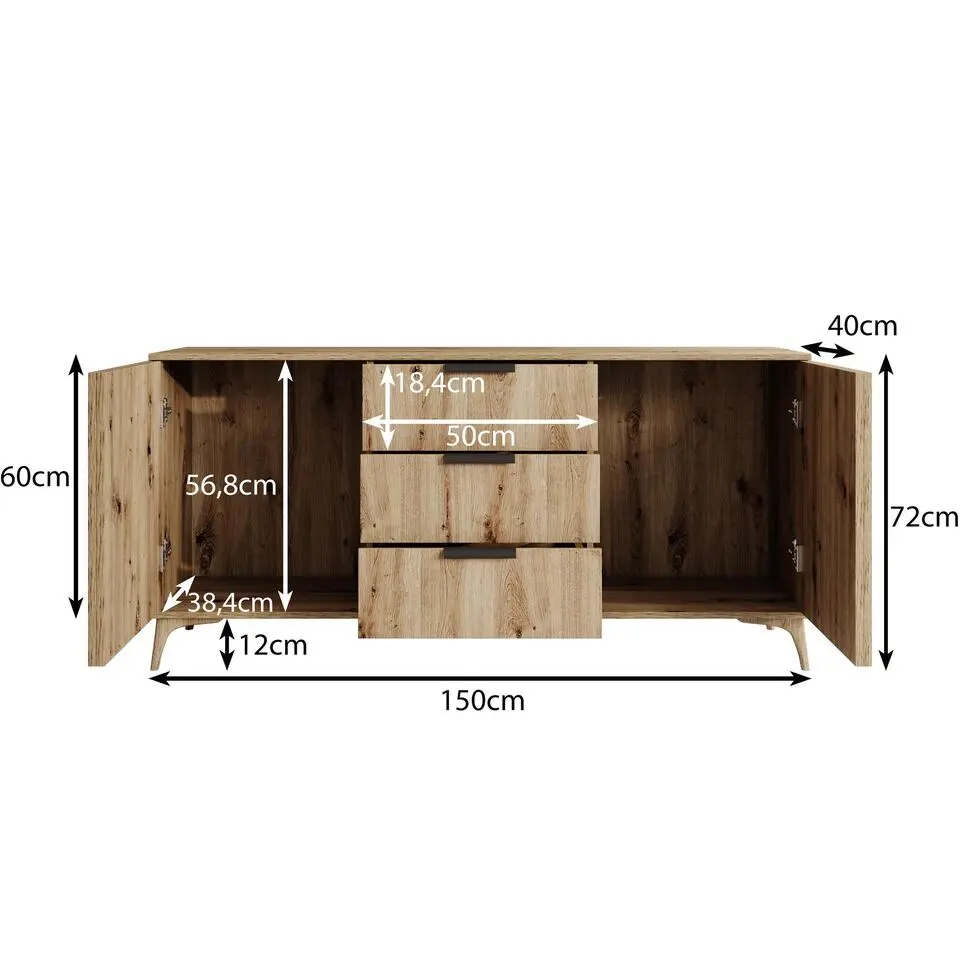 Meubella - Dressoir Evy - Eiken - 150 cm