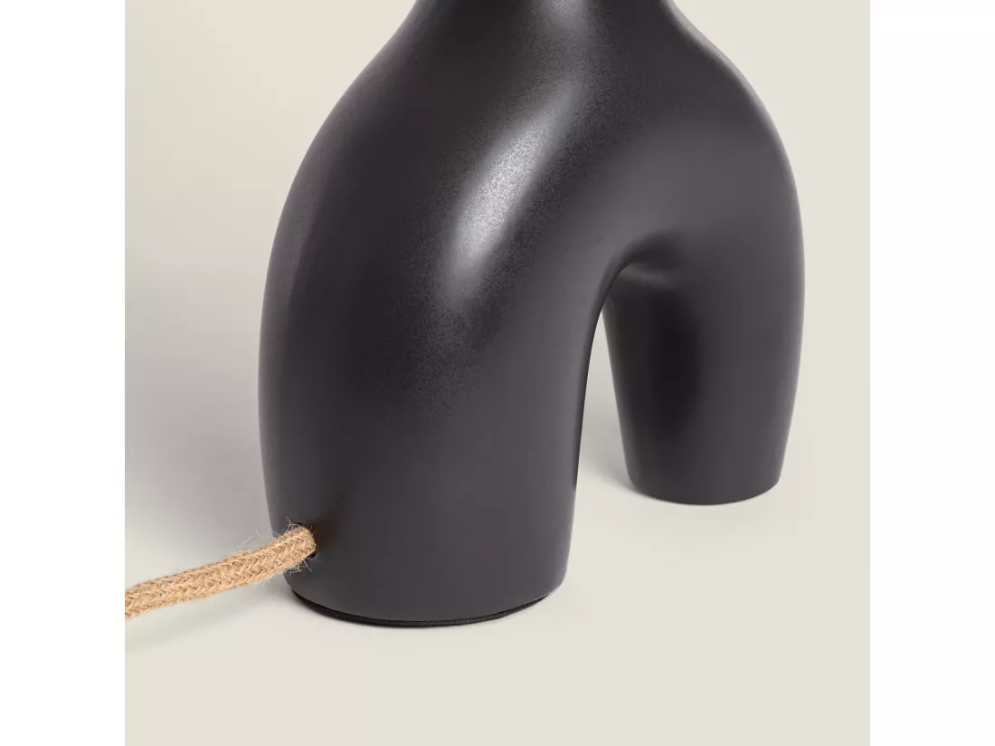 Lampe à Poser Céramique et Lin Ginger Noir