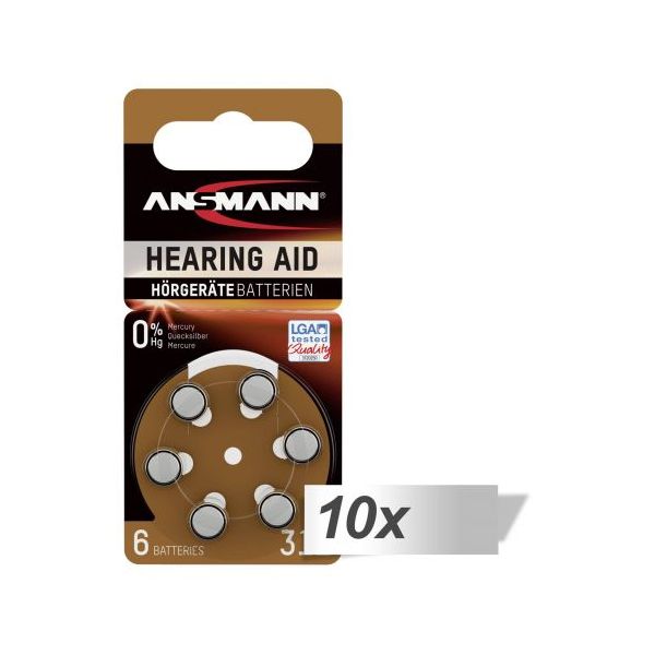 Ansmann 10x6 Zinc-Air 312 (PR41) Hearing Aid Batteries