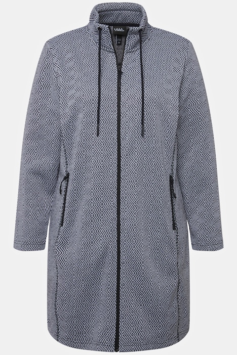 Strickfleece-Jacke, grafisches Muster, Stehkragen
