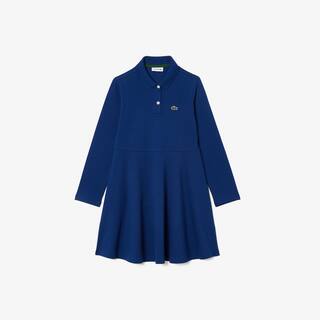 Robe fille Lacoste manches longues et col polo en piqué stretch Pantalons & Robes - Bleu - Lacoste - Fille