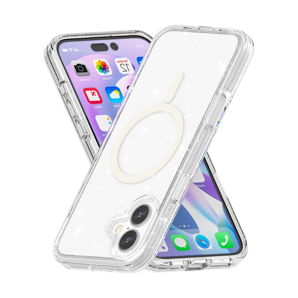 iPhone 17 MagSafe Hybrid Hardcase Schutzhülle im Glitzer Design - Silber / Transparent