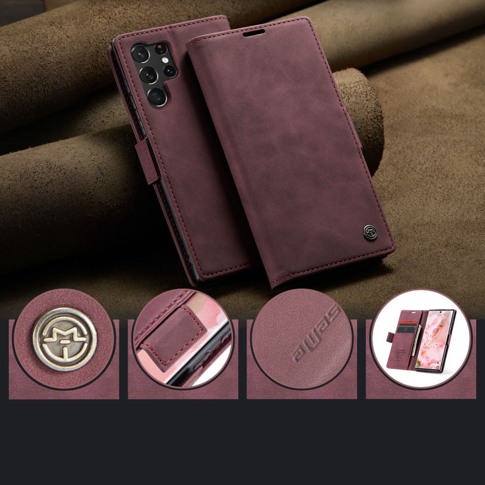 Samsung Galaxy S23 Ultra 5G Leder Tasche Flip Wallet Etui mit Kartenfächern - Rot