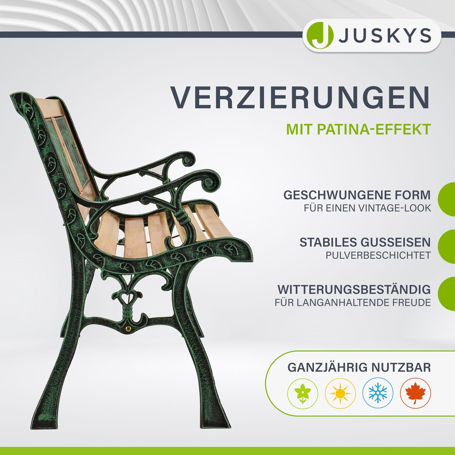 Juskys Gartenbank Sanremo – 2-Sitzer Sitzbank mit Armlehnen & Rückenlehne – 122x54x73 cm
