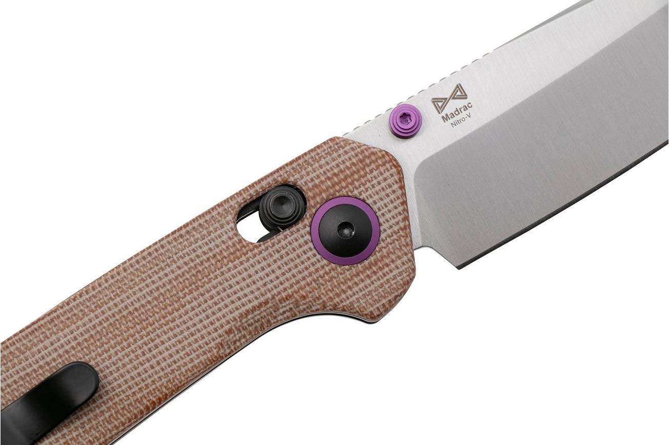 Kizer Madrac V3693A2 Satin Nitro-V, Brown Micarta zakmes, Matteo Pignatelli design