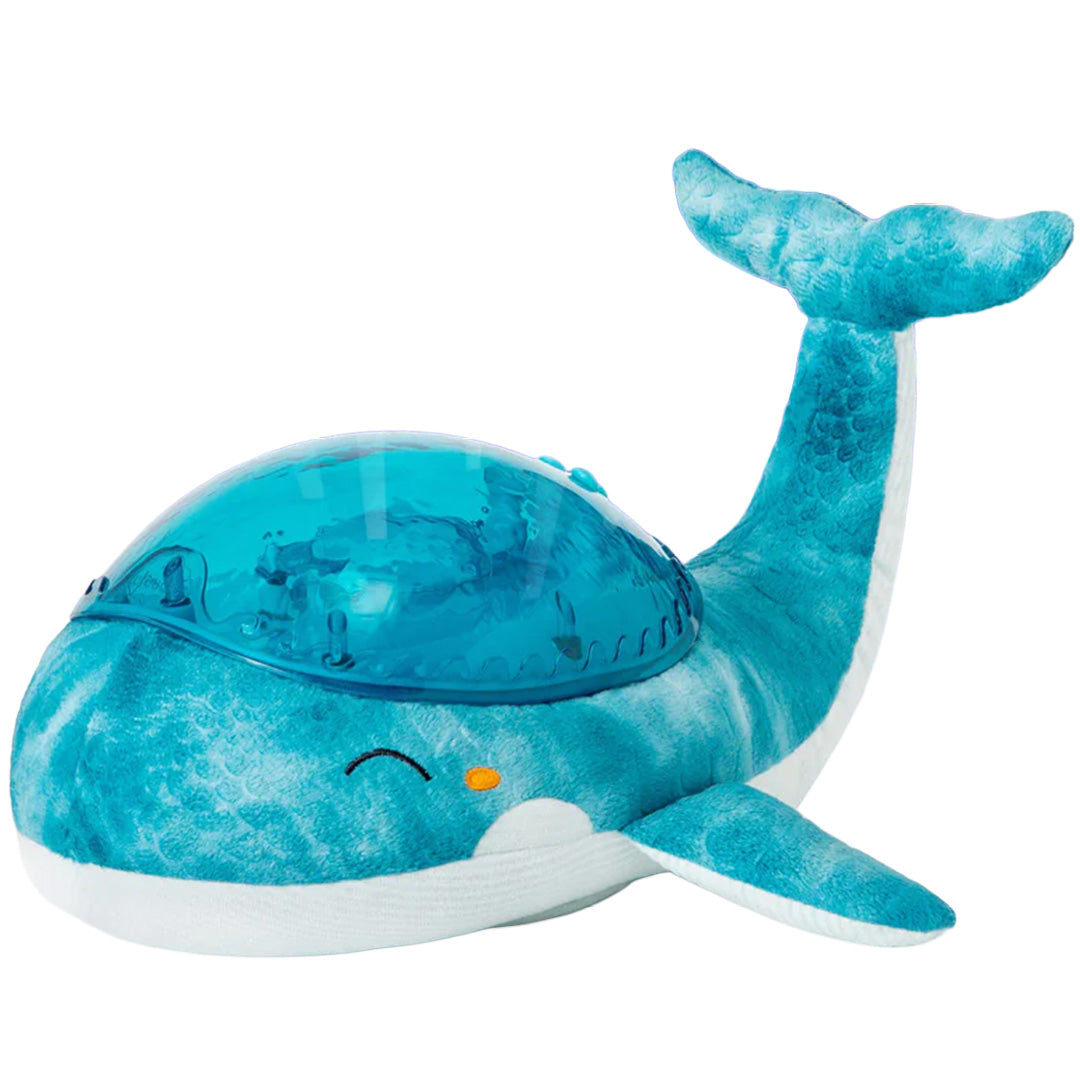 cloud.b knuffelwalvis met nachtlamp en geluid - blauw