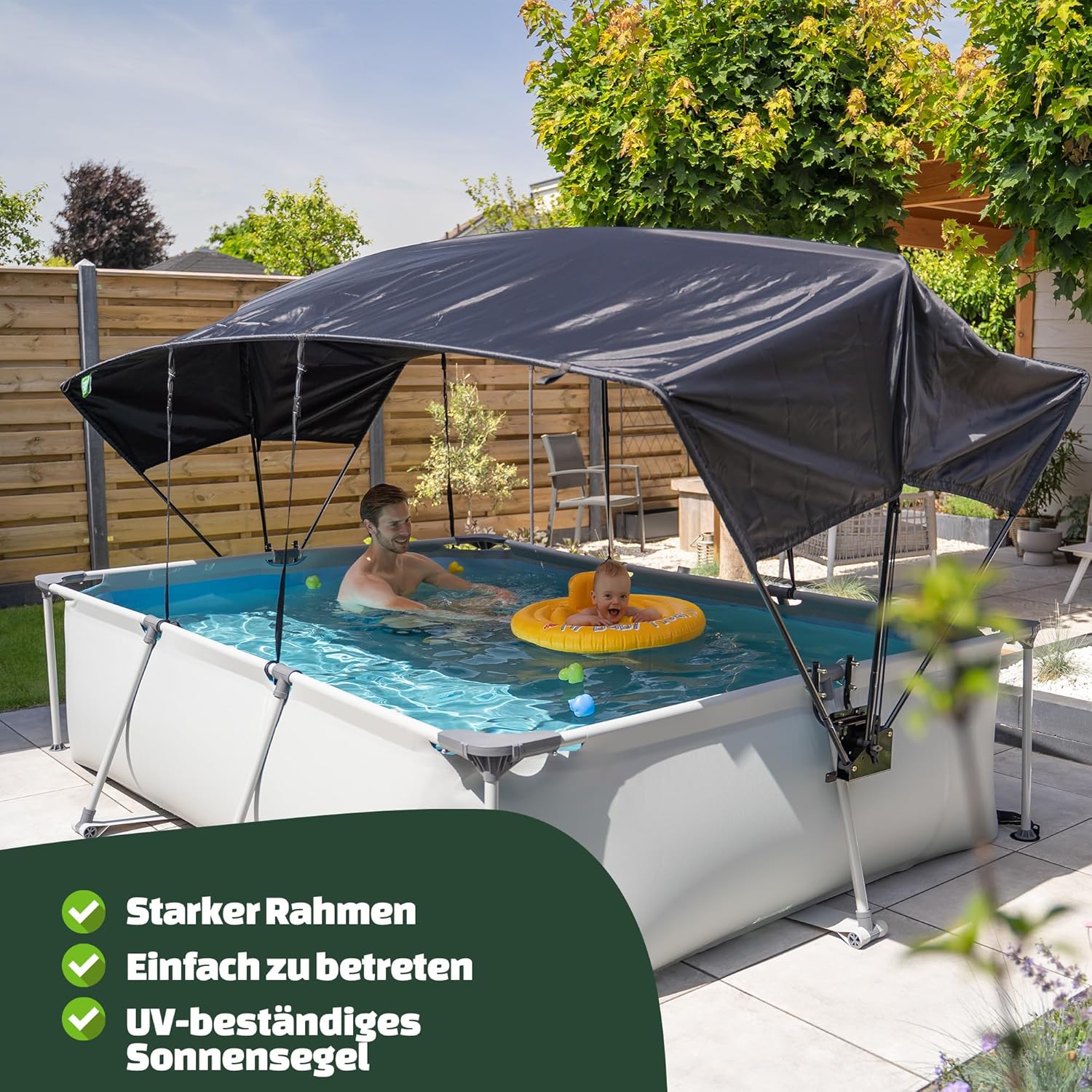 EXIT Toys Soft Grey Pool mit Sonnensegel - 300x200x65cm - Rechteckiger, Kompakter Rahmenpool mit Kartuschenfilterpumpe - Optimaler UV-Schutz - Leicht Zugänglich - Einzigartiges Design - Grau