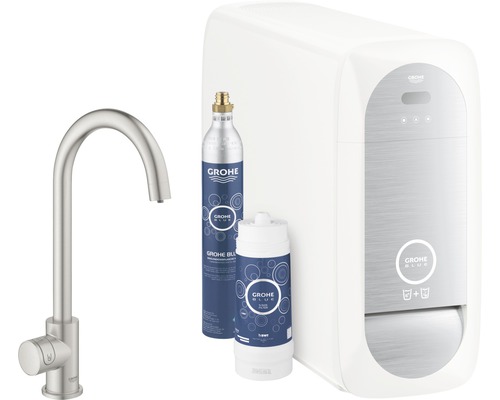 GROHE keukenkraan met belucht water, GROHE BLUE HOME supersteel mat 31498DC1