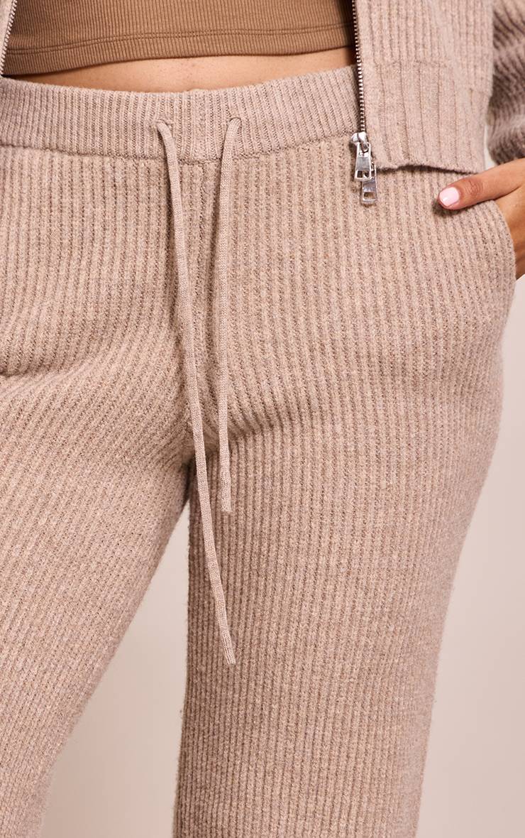 Taupe Pantalon En Maille Côtelée Brossée Avec Cordon De Serrage