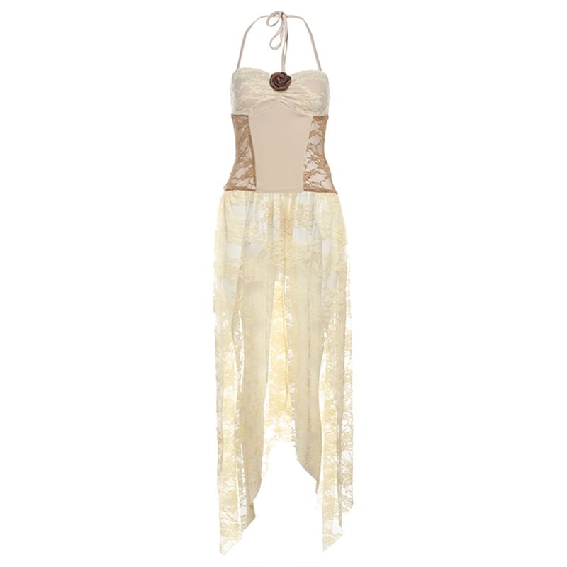 Sugarcoat - Kanten paneel kleur-blok asymmetrische zoom camisole top