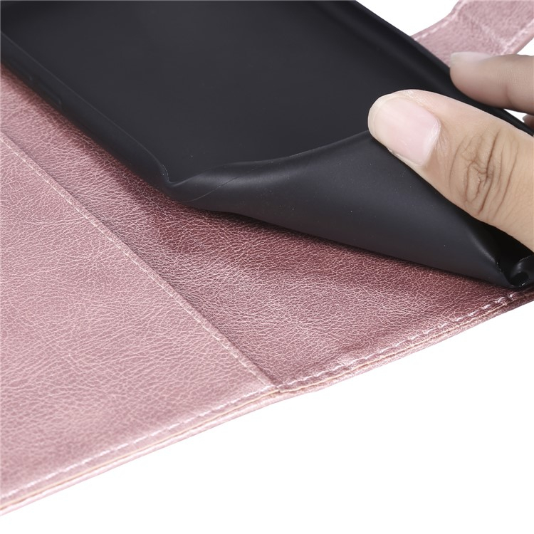 iPhone SE (2022/2020) / 8 / 7 Leder Tasche Flip Cover mit Kartenfach   Handschlaufe - Roségold