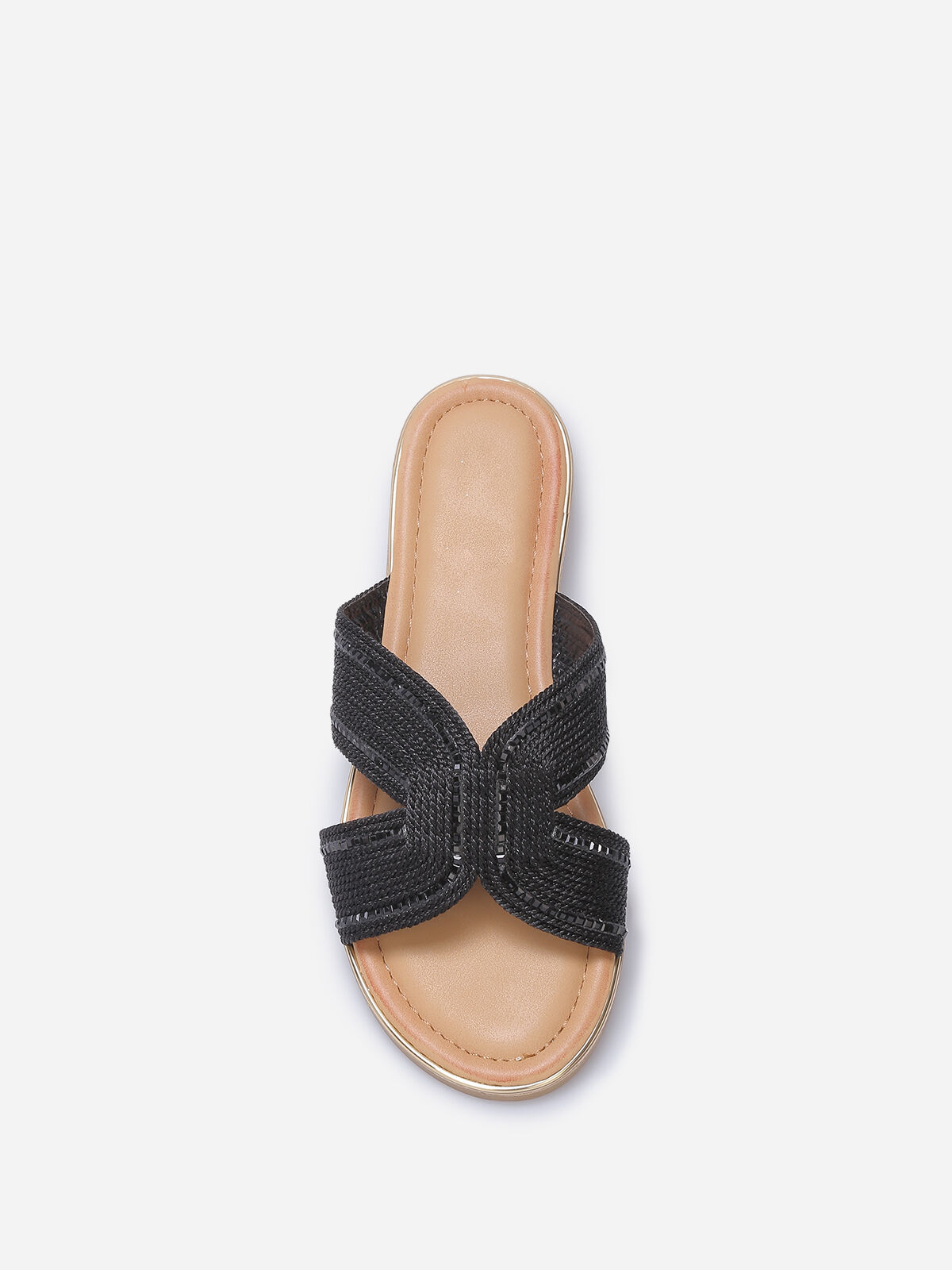 Mules à bride en cordage et strass- Noir