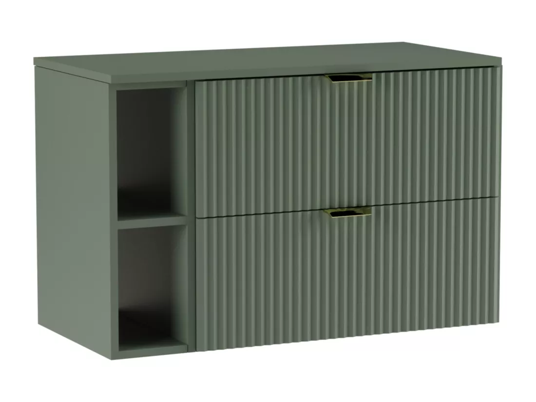 Meuble lavabo WENA, avec étagère, façades cannelées, Willy, 100x60x47 cm, Vert