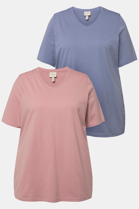 T-Shirts, 2er-Pack, V-Ausschnitt, Halbarm, Biobaumwolle