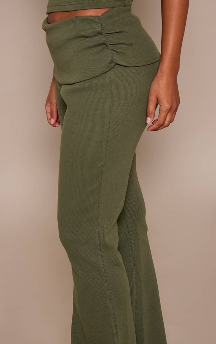 Sea Green Pantalon Évasé Côtelé Petite Taille Avec Ceinture Repliable