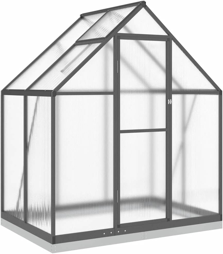 vidaXL Gewächshaus mit Fundamentrahmen, Pflanzenhaus mit Dachrinnensystem Flügeltür, Treibhaus für Pflanzen, Frühbeet, Anthrazit Aluminimum