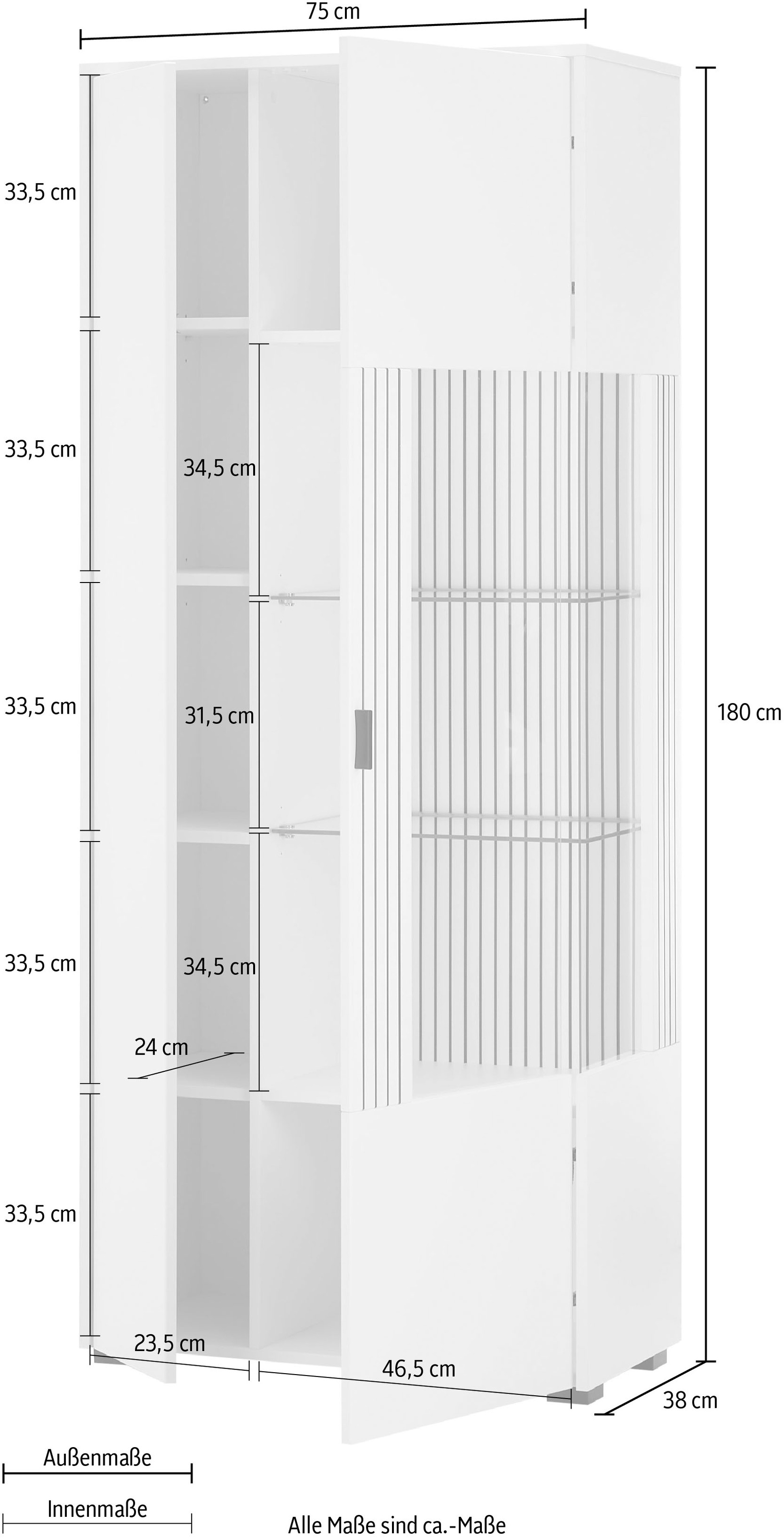 INOSIGN Vitrine »Hudson, Stauraumvitrine« in moderner Trendfarbe, Griffe aus Metall (Schwarz), Höhe 180 cm