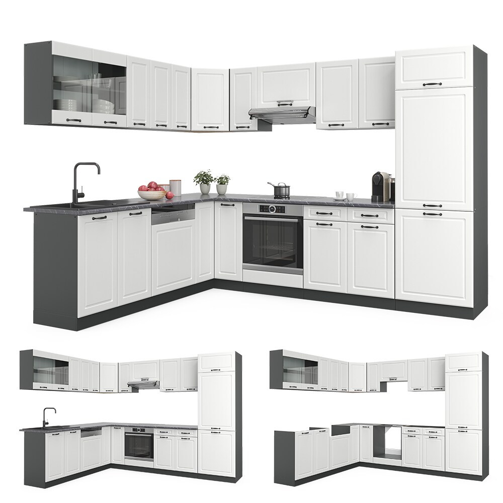 Vicco Küchenzeile Küchenblock Einbauküche R-Line Ecke 287x227 cm Landhaus Anthrazit
