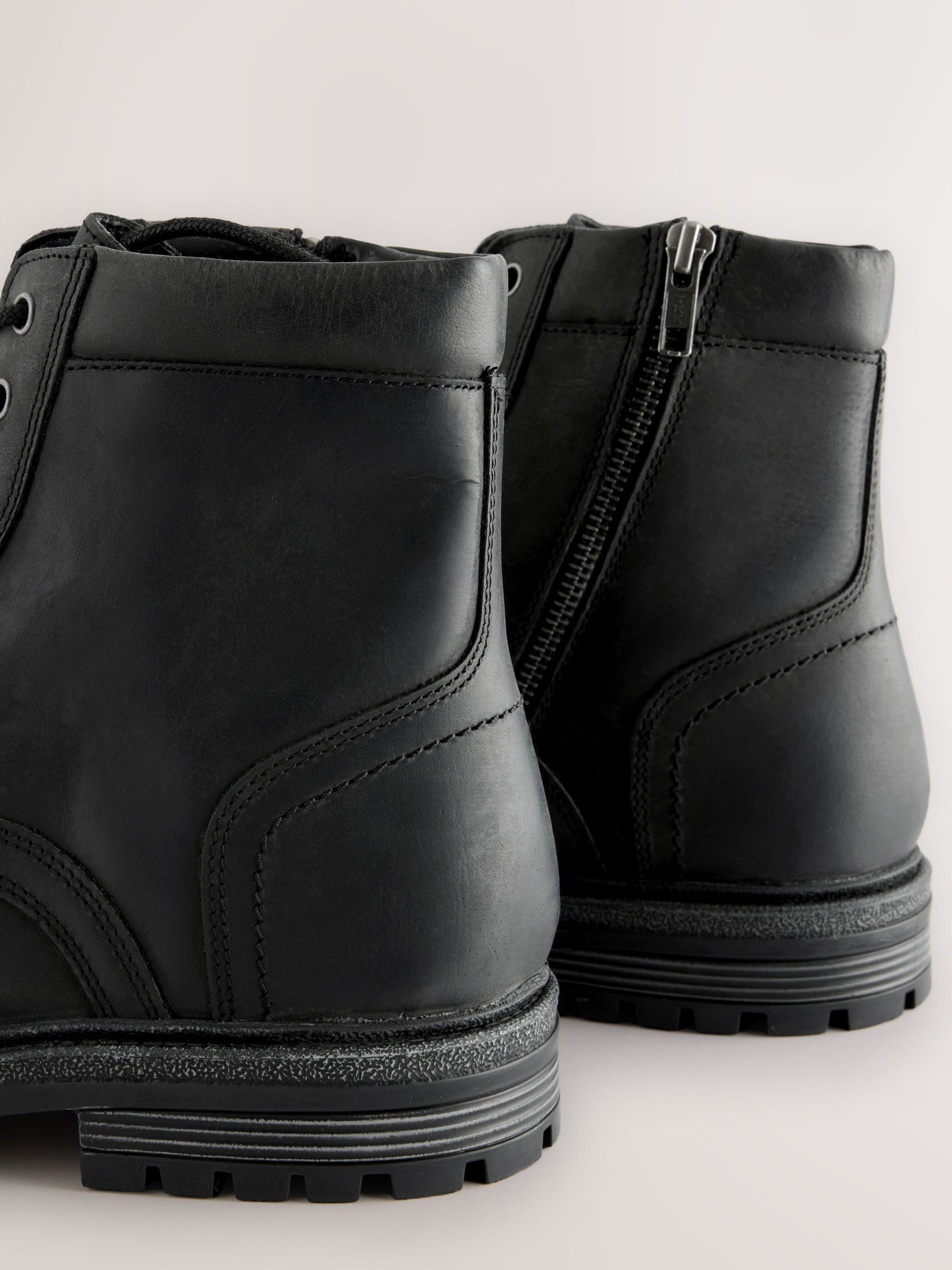 Zwart - Leather Toe Cap Zip Up Boots