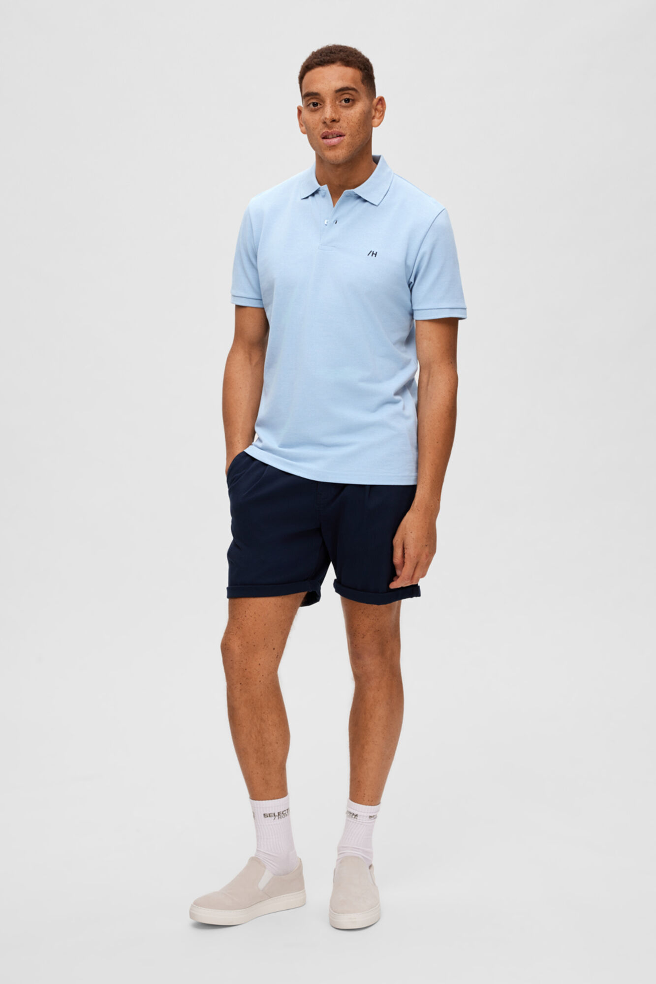 Camisa polo de manga curta com logotipo bordado, 100% algodão orgânico - Azul