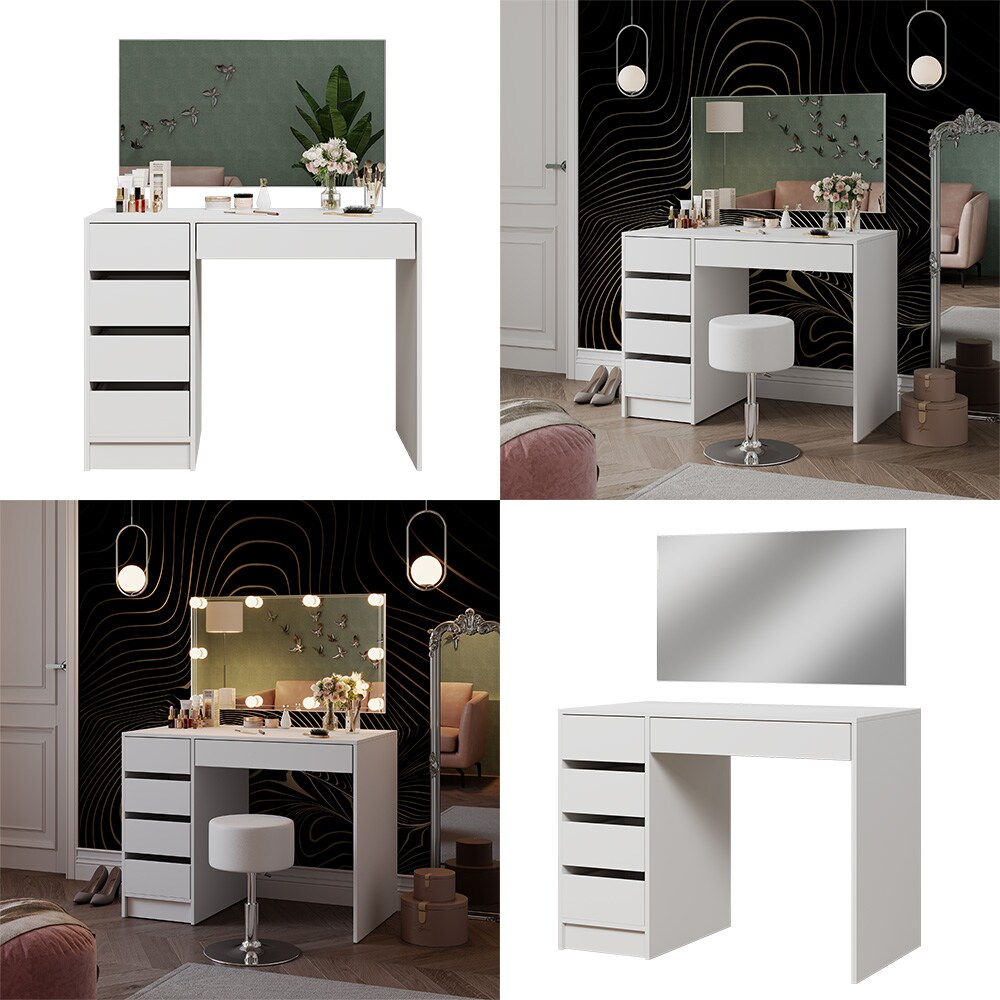 Vicco Schminktisch Thalia Weiß Hochglanz 100 cm mit 5 Schubladen
