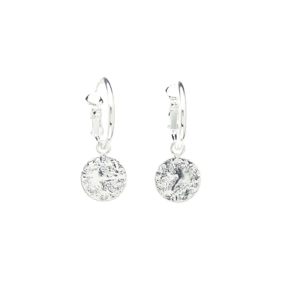 mini boucles d'oreilles créoles ronds martelés plaqué argent - HESTIA