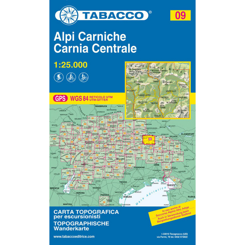 Tabacco Alpi Carniche - Carnia Centrale 09 Wanderkarte
