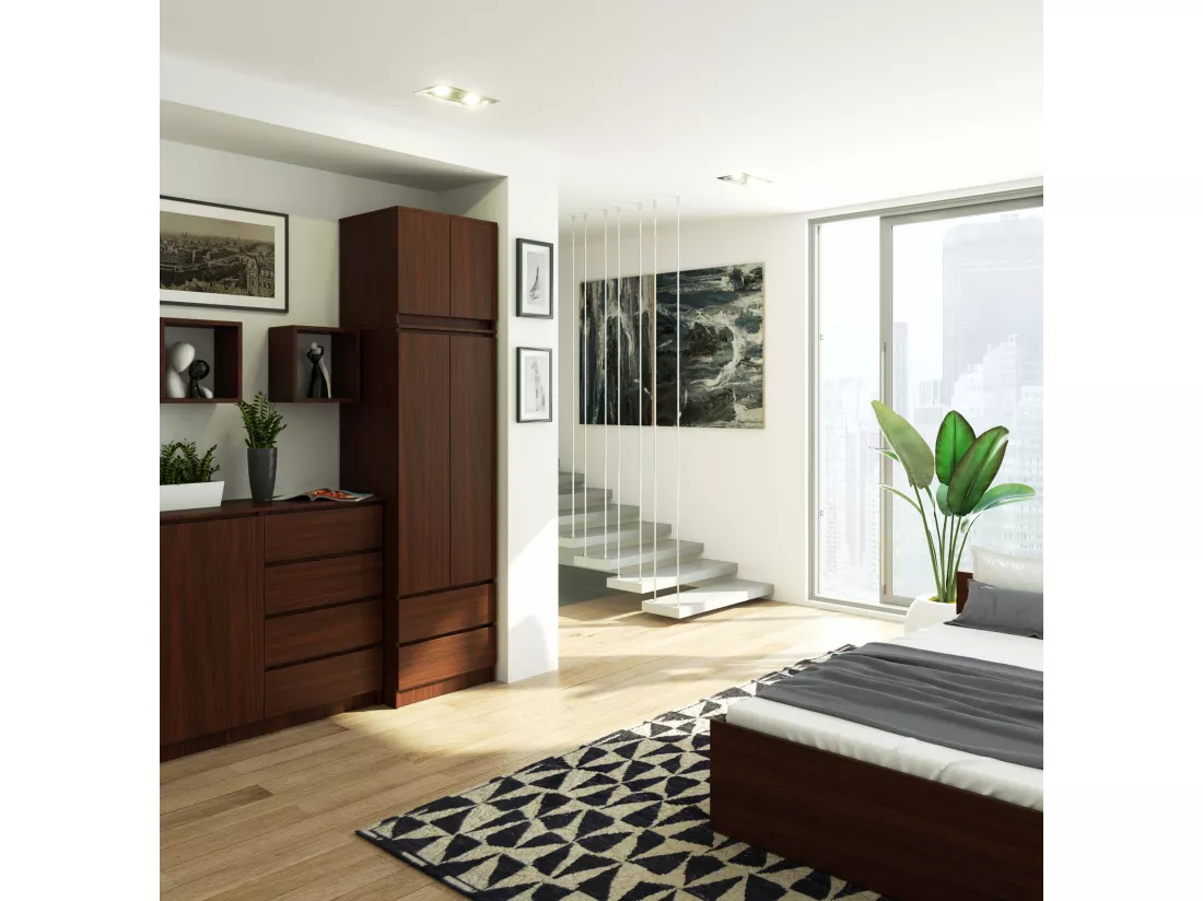 Armoire avec surmeuble AKORD S60 Wengé 60 cm 2 portes 2 tiroirs façade Wengé 3 étagères 60x51x234 cm