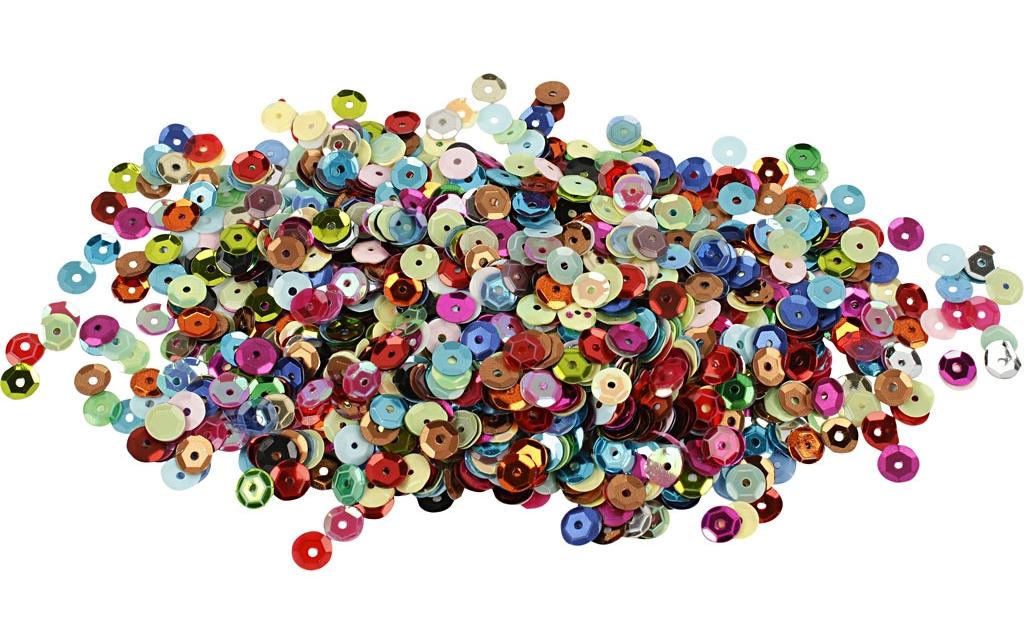 Pailletten 6 mm, 10 g, MehrfarbigBunte Pailletten