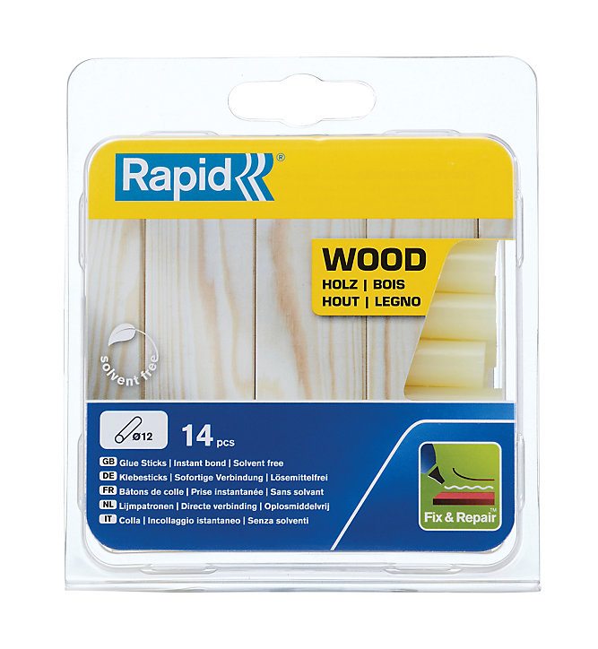 Bâtons de colle pour bois. Parfait pour les travaux de fixation et de réparation. Paquet de 14 bâtons courts.