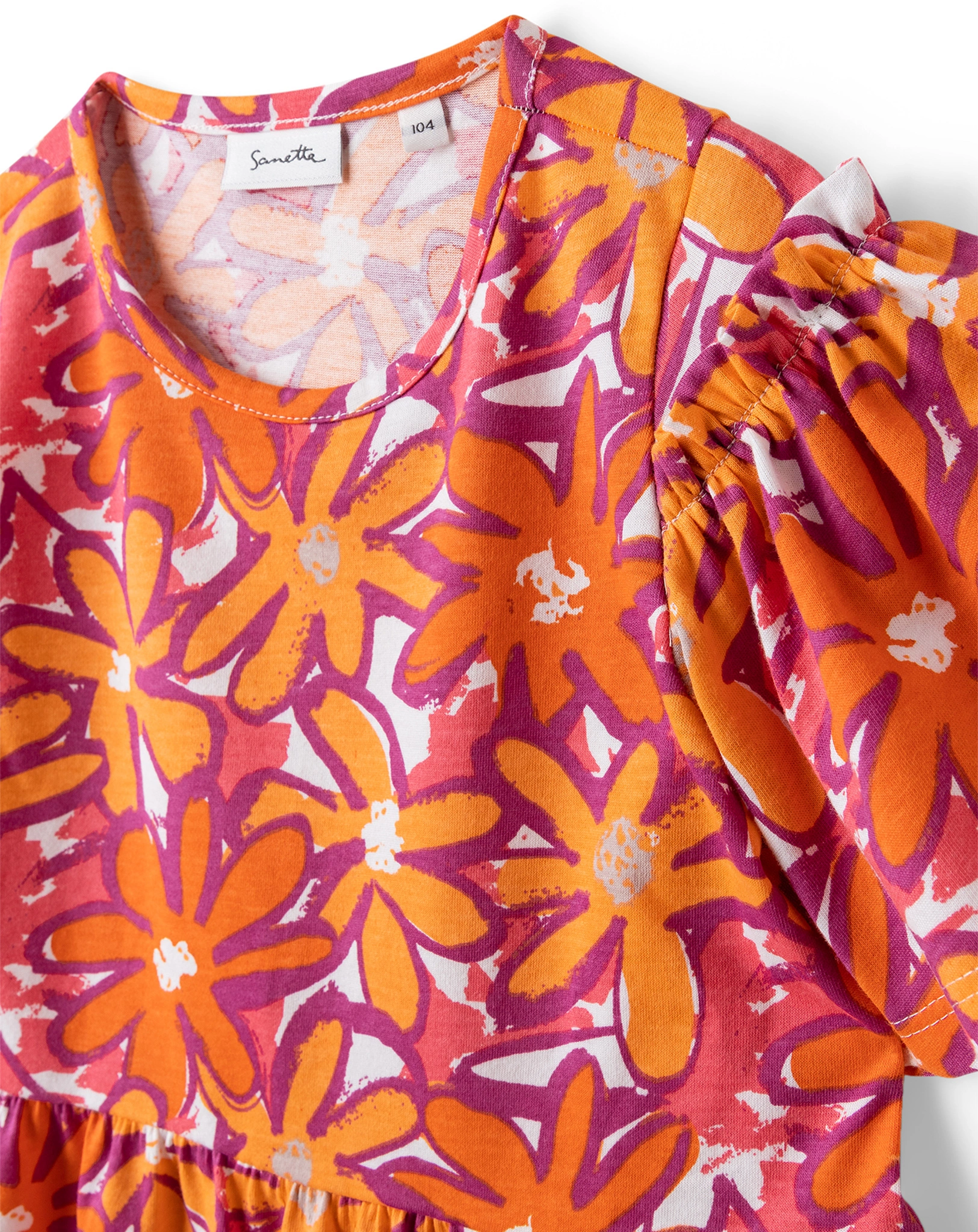 Kurzarm-Kleid FLOWERS in white pebble