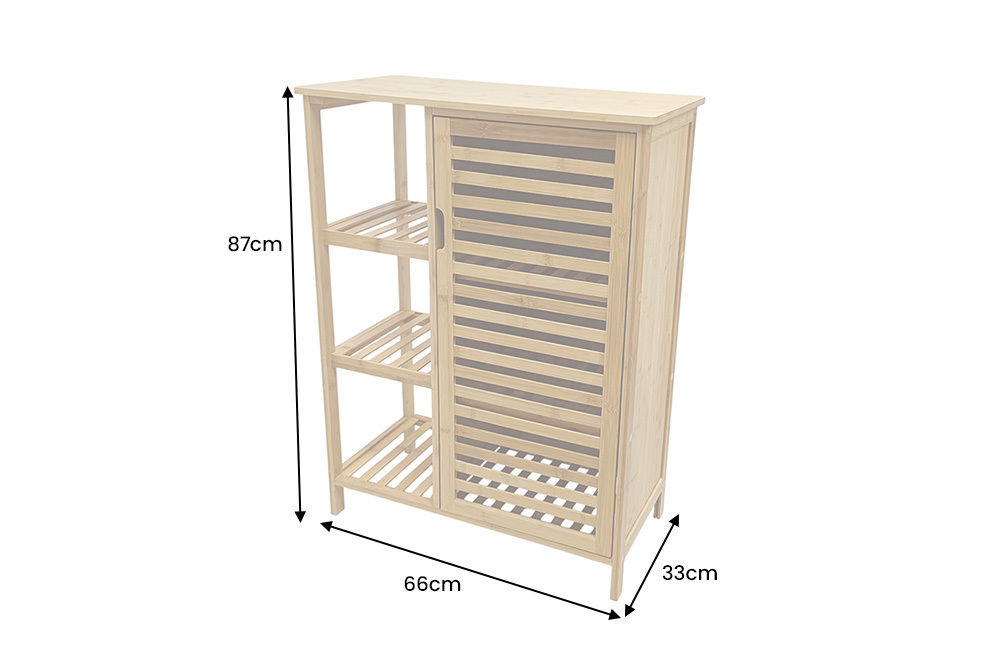 Massivholz Regal ZEN-BO 90cm natur Bambus mit Lamellentür