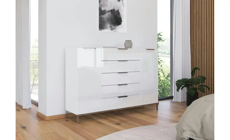 Highboard verchromt 160 cm Weiß