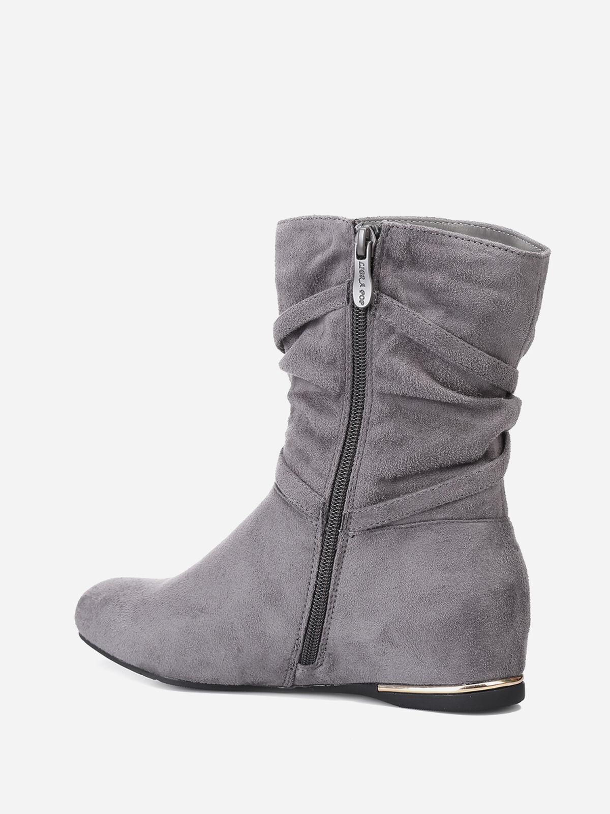 Bottines plissées à talon compensé et pampilles- Gris