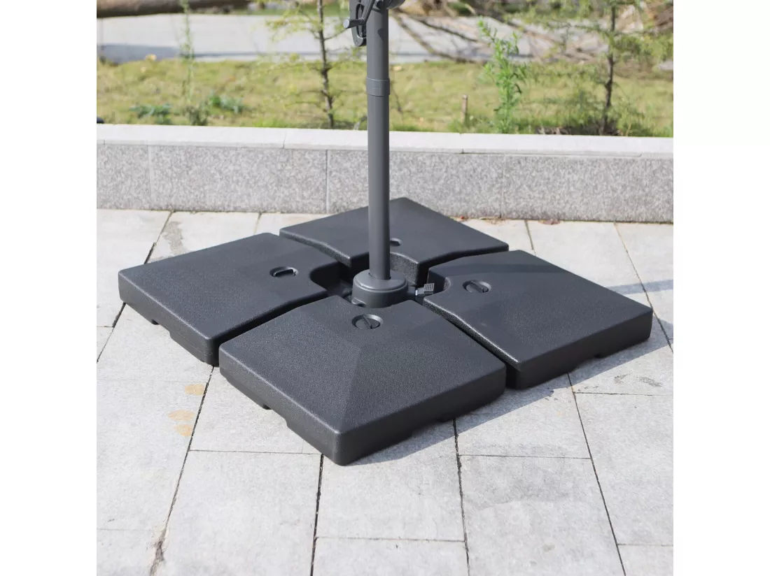 Lot de 4 poids de lestage carré pour parasols déportés dim. par dalle 51L x 51l x 12H cm polyéthylène haute densité noir