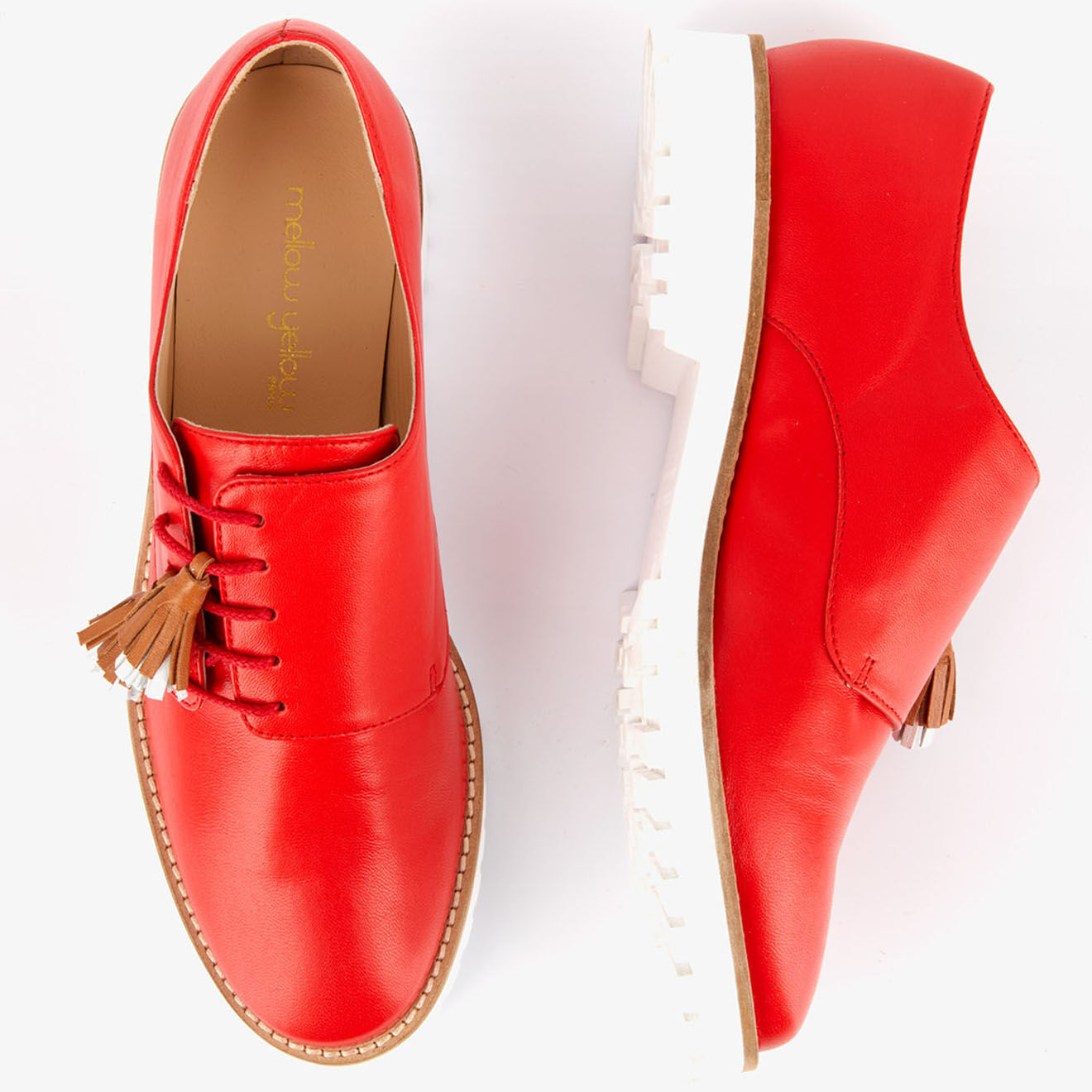 Mellow Yellow Derbies en Cuir Hoce rouges