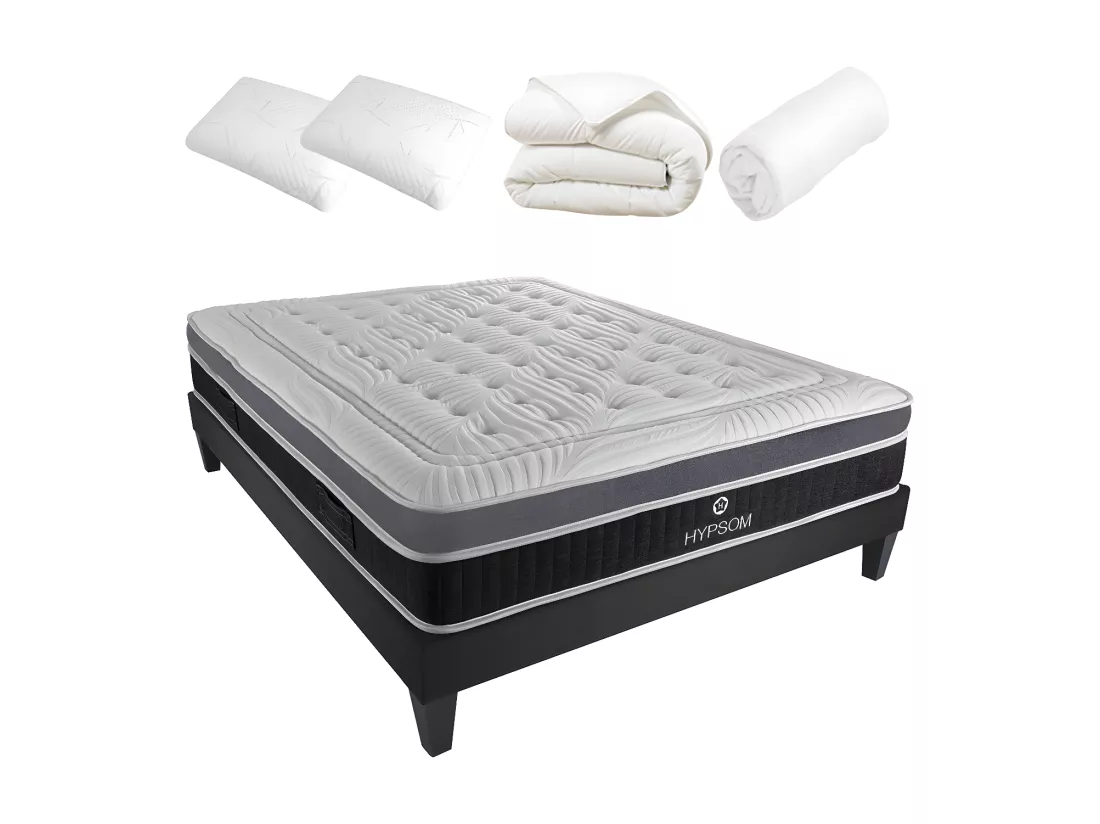 HYPSOM | Pack Prêt à dormir ELEGANCE 160x200 cm | Matelas Mémoire de forme + Sommier + Accessoires