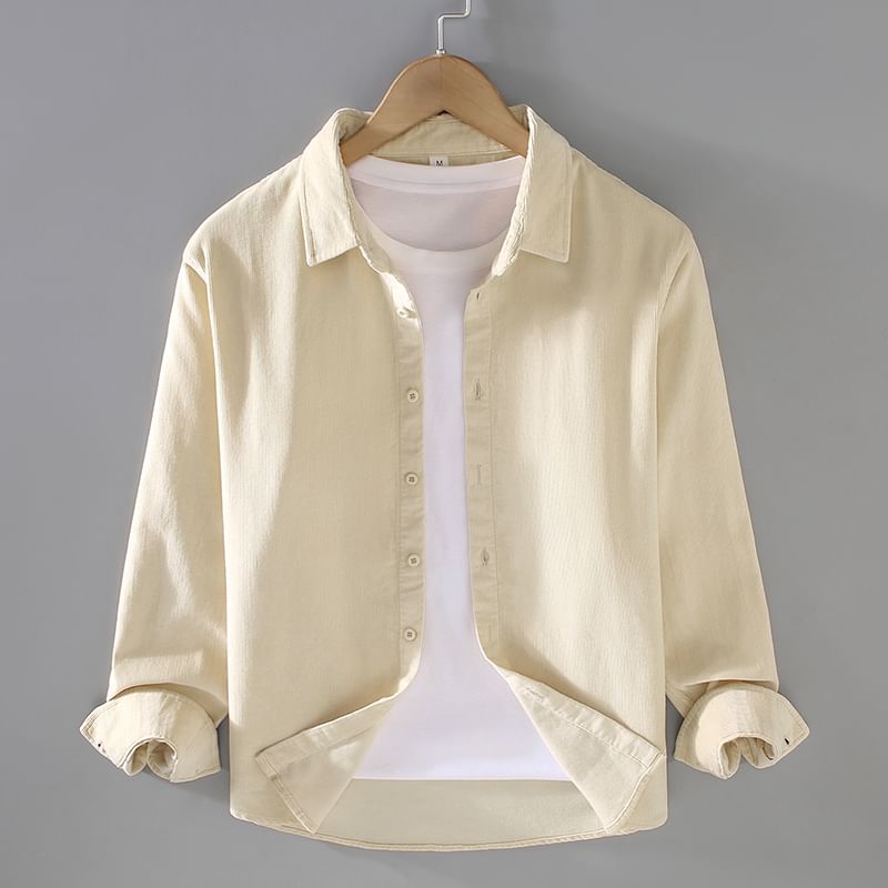 GRAYCIOUS - Effen corduroy overhemd met lange mouwen en kraag