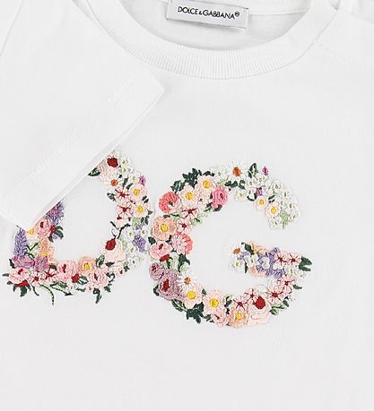 Dolce & Gabbana T-Shirt - Weiß m. Blumenstickerei