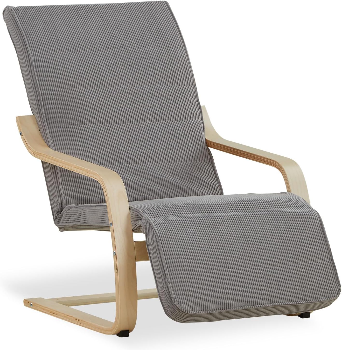 Homestyle4u 2636, Stuhl Relaxsessel mit Liegefunktion Schwingsessel Grau mit Armlehne Relaxstuhl Holz Wohnzimmer